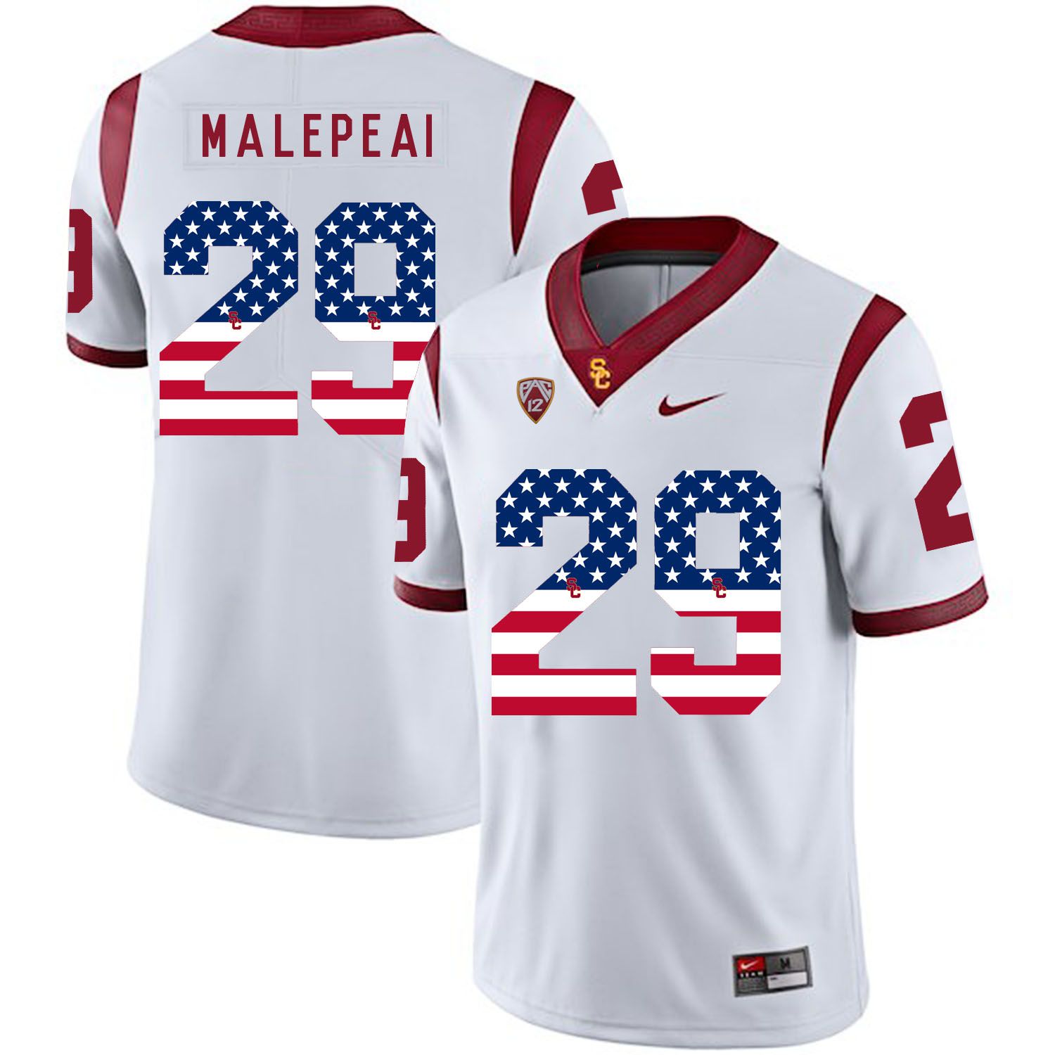 Men USC Trojans #29 Malepeal White Flag Customized NCAA Jerseys
